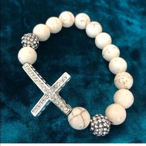 White marble religious cross bracelet